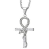 Steel Cobra Snake Cross Pendant Necklace with Cubic Zirconia, 30 Inches Wheat Chain - coolsteelandbeyond
