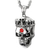 Steel Large Crown Skull Pendant Necklace with Red Cubic Zirconia, Man Women, 30 inches Wheat Chain - COOLSTEELANDBEYOND Jewelry