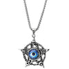 Steel Men Women Blue Evil Eye Protection Vintage Pirate Skull Star Pendant Necklace, 30 in Chain - COOLSTEELANDBEYOND Jewelry