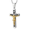 Steel Mens Women Silver Gold INRI Jesus Christ Crucifix Cross Pendant Necklace Black Enamel Stripes - COOLSTEELANDBEYOND Jewelry