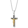 Steel Mens Women Silver Gold INRI Jesus Christ Crucifix Cross Pendant Necklace Black Enamel Stripes - COOLSTEELANDBEYOND Jewelry