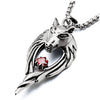 Steel Mens Women Wolf and Wings Pendant Necklace with Red Cubic Zirconia, 30 inches Steel Chain - COOLSTEELANDBEYOND Jewelry