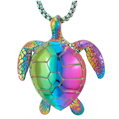 Steel Mens Womens Oxidized Rainbow Sea Turtle Tortoise Pendant Necklace 30 inches Chain, Animal Love - COOLSTEELANDBEYOND Jewelry