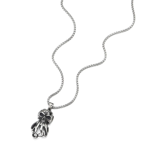 Steel Mens Womens Vintage Octopus Skull Pendant Necklace with 30 inches Wheat Chain, Gothic Punk - coolsteelandbeyond