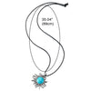 Sunflower Sunray Statement Necklace Pendant with Circle of Turquoise, Long Rope Strap, Party Event - COOLSTEELANDBEYOND Jewelry
