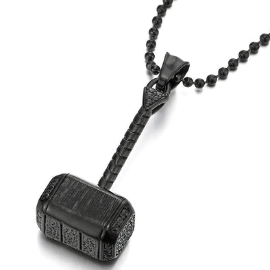 COOLSTEELANDBEYOND Stainless Steel Thors Hammer Pendant Necklace for Man with 23.6 inches Ball Chain - coolsteelandbeyond