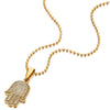 Two-Layers Mens Womens Hamsa Hand of Fatima Pendant Necklace Steel with Cubic Zirconia - COOLSTEELANDBEYOND Jewelry