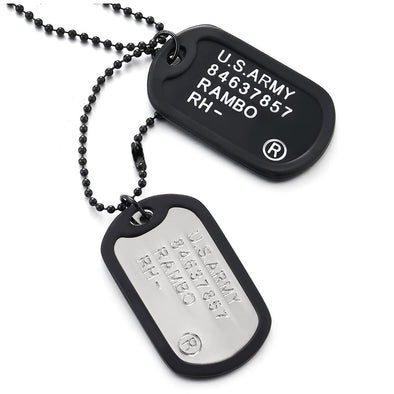 Two-Pieces Mens Military Army Dog Tag with Black Silicone Pendant Necklace, 28 inches Ball Chain - COOLSTEELANDBEYOND Jewelry