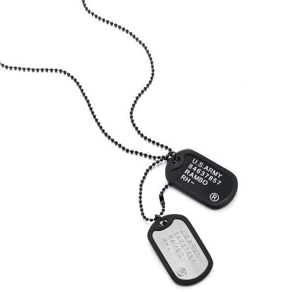 Two-Pieces Mens Military Army Dog Tag with Black Silicone Pendant Necklace, 28 inches Ball Chain - COOLSTEELANDBEYOND Jewelry