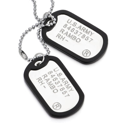 Two-Pieces Military Army Dog Tag with Black Silicone Mens Pendant Necklace, 28 inches Ball Chain - COOLSTEELANDBEYOND Jewelry