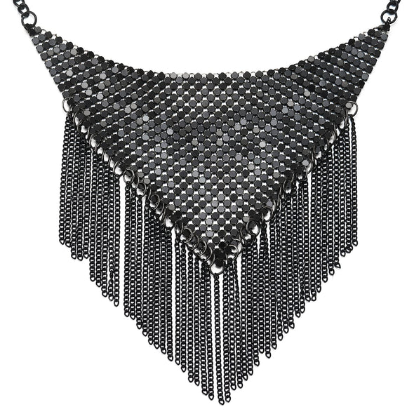 Unique Hipster Grey Black Statement Triangle Bib Collar Necklace with Dangling Chains Tassel - COOLSTEELANDBEYOND Jewelry