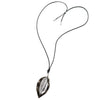 Vintage Black Statement Necklace Long Cotton Rope Wood Metal Leaf Charm Pendant, Dress Party, Unique - coolsteelandbeyond