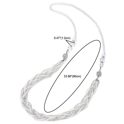 White Necklace Braided Crystal Bead Chains Rhinestone Magnetic Clasp Detachable Two Collar Necklace - coolsteelandbeyond