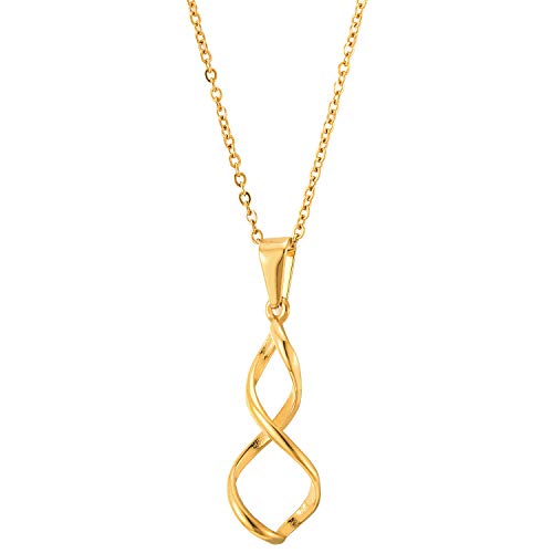 Womens Gold Steel Spiral Friendship Infinity Love Number 8 Pendant Necklace, 20 Inches Rope Chain - coolsteelandbeyond