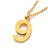 Womens Men Stainless Steel Gold Arabic Numerals Number 9 Pendant Necklace with Adjustable Rope Chain - COOLSTEELANDBEYOND Jewelry