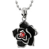 Womens Stainless Steel Vintage Rose Flower Pendant Necklace with Red Cubic Zirconia, 23.6 In Chain - COOLSTEELANDBEYOND Jewelry