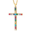 Womens Steel Colorful Cubic Zirconia Cross Pendant Necklace, Adjustable Rope Chain, Unique - coolsteelandbeyond
