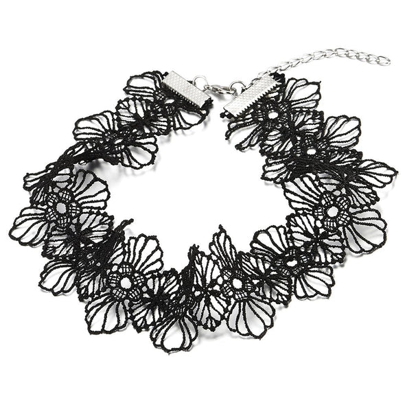 Womens Wide Flower Tattoo Lace Choker Necklace - COOLSTEELANDBEYOND Jewelry