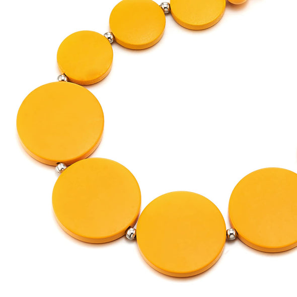 Yellow Wood Circle Disc Beads Chain Choker Collar Statement Necklace, Dress Party Event, Unique - COOLSTEELANDBEYOND Jewelry