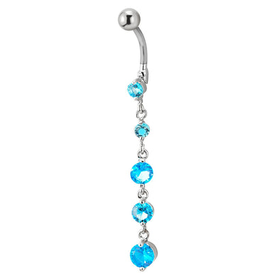 Belly Chain Belly Button Ring Body Jewelry Piercing Navel Ring with Long Dangle Blue Cubic Zirconia - COOLSTEELANDBEYOND Jewelry