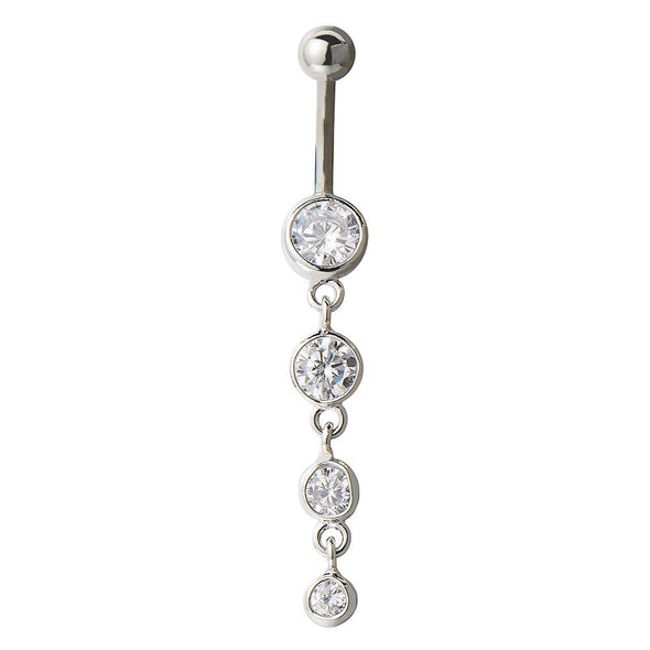 Belly Chain Belly Button Ring Body Jewelry Piercing Navel Ring with Long Dangle Cubic Zirconia - COOLSTEELANDBEYOND Jewelry