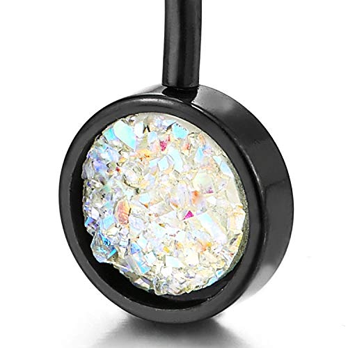 Black Surgical Steel Circle Belly Button Body Jewelry Piercing Ring Navel Ring Rainbow Gem Stone