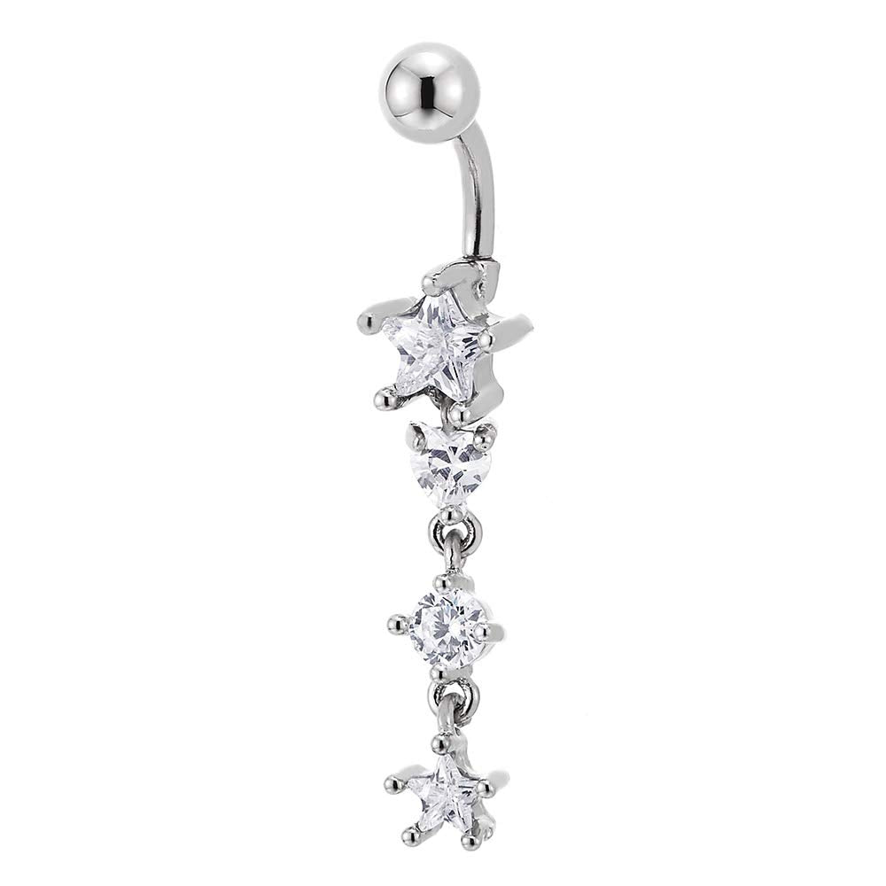 Long Dangle Star Heart Circle CZ Belly Chain Belly Button Ring Body