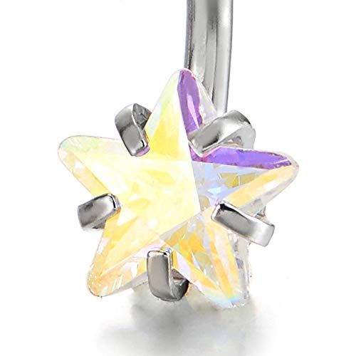 Steel Belly Button Ring Body Jewelry Piercing Ring Navel Ring Barbells Star Rainbow Cubic Zirconia - COOLSTEELANDBEYOND Jewelry