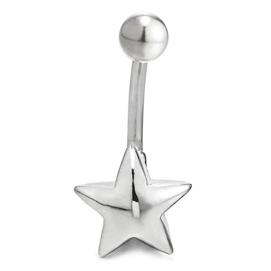 COOLSTEELANDBEYOND Steel Puff Star Belly Button Ring Body Jewelry Piercing Ring Navel Ring Barbells with Cubic Zirconia - coolsteelandbeyond