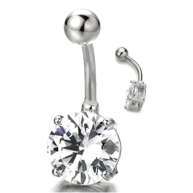 Surgical Steel Belly Button Ring Body Jewelry Piercing Navel Ring Barbells with Cubic Zirconia - COOLSTEELANDBEYOND Jewelry