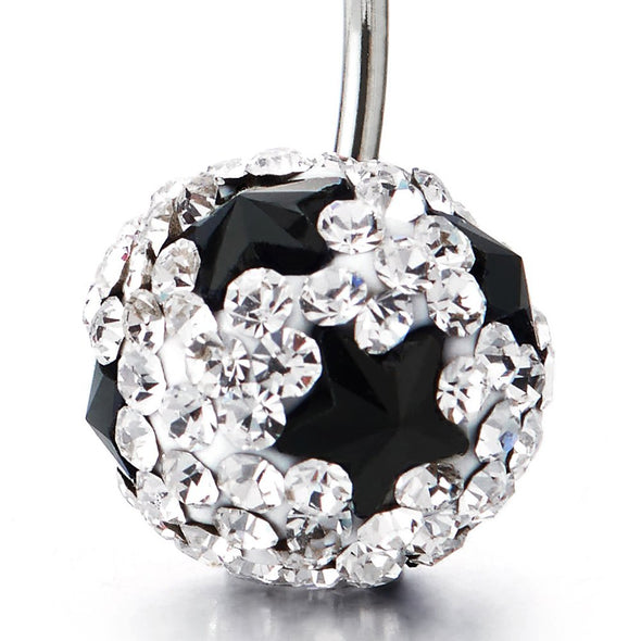 COOLSTEELANDBEYOND Surgical Steel Belly Button Ring Body Jewelry Piercing Ring Navel Ring, Cubic Zirconia Black Star - coolsteelandbeyond