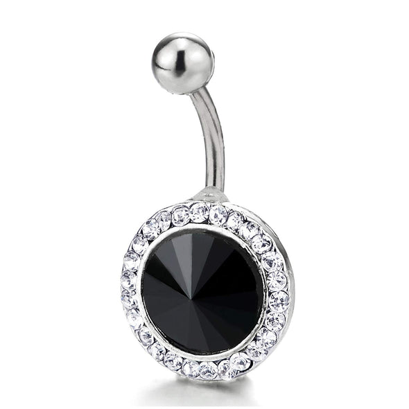 Surgical Steel Belly Button Ring Body Jewelry Piercing Ring Navel Ring with CZ and Black Spiked Onyx