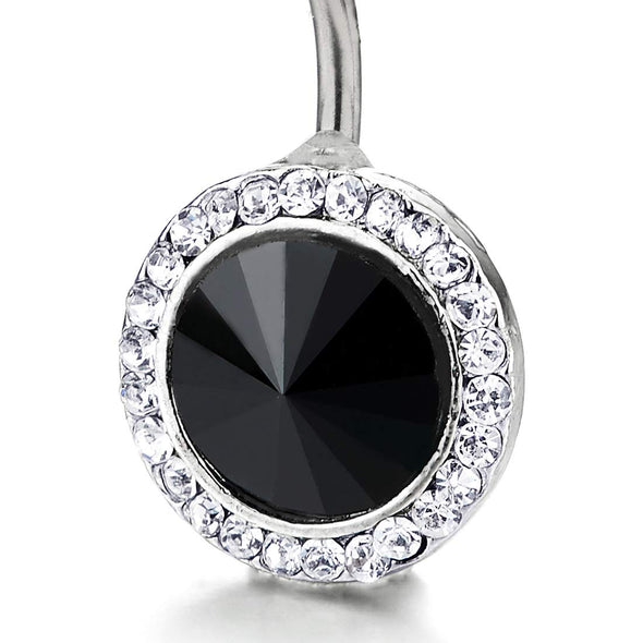 Surgical Steel Belly Button Ring Body Jewelry Piercing Ring Navel Ring with CZ and Black Spiked Onyx