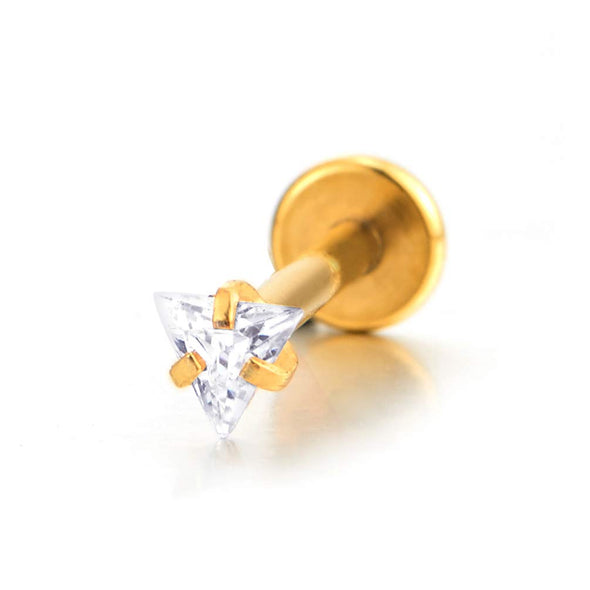 Women Men Steel Gold Lip Stud Ring Triangle CZ Piercing Labret Monroe Bar Chin Tragus Body Jewelry - COOLSTEELANDBEYOND Jewelry
