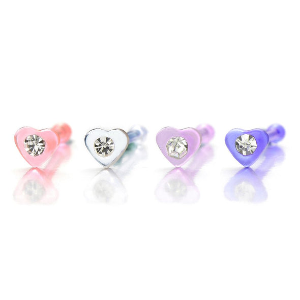 Heart Nose Studs Rings with Cubic Zirconia Bars Pins Body Jewelry Piercing (Blue) - COOLSTEELANDBEYOND Jewelry