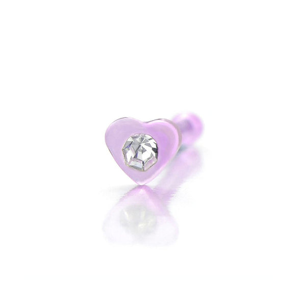 Heart Nose Studs Rings with Cubic Zirconia Bars Pins Body Jewelry Piercing (Purple ) - COOLSTEELANDBEYOND Jewelry