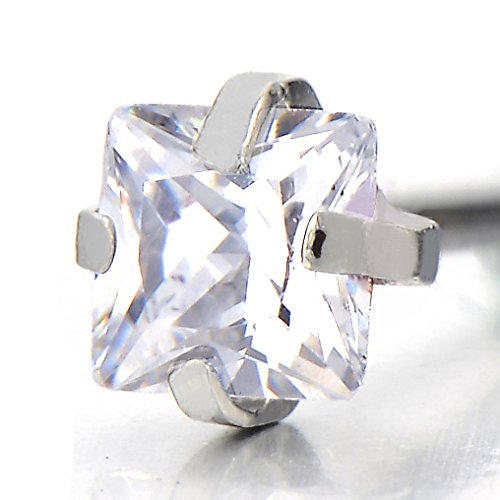 Nose Studs Rings Bars Pins with Princess Cut Square Cubic Zirconia Steel Body Jewelry Piercing - COOLSTEELANDBEYOND Jewelry