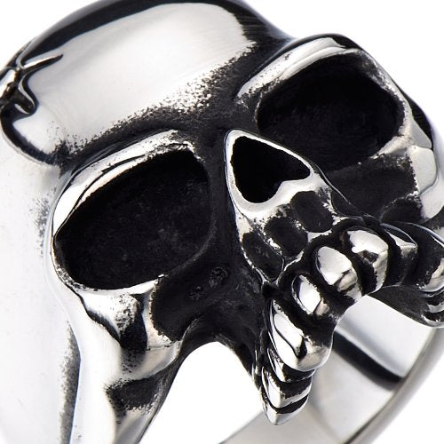 Stainless Steel Mens Gothic Biker Jewelry Skull Ring Oxidized Black 29mm(9a) - COOLSTEELANDBEYOND Jewelry