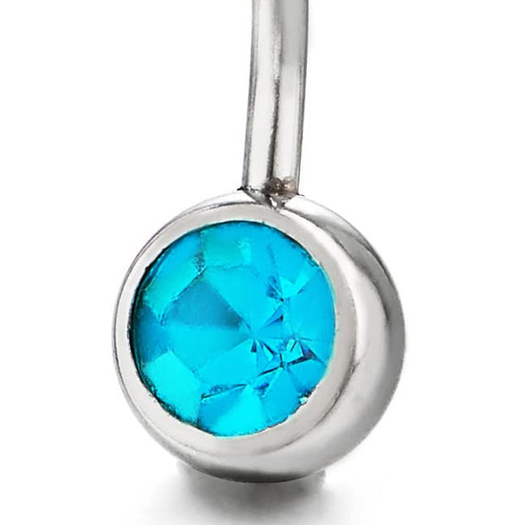 Sugical Steel Belly Button Ring Body Jewelry Piercing Navel Ring Barbells Light Blue Cubic Zirconia - COOLSTEELANDBEYOND Jewelry