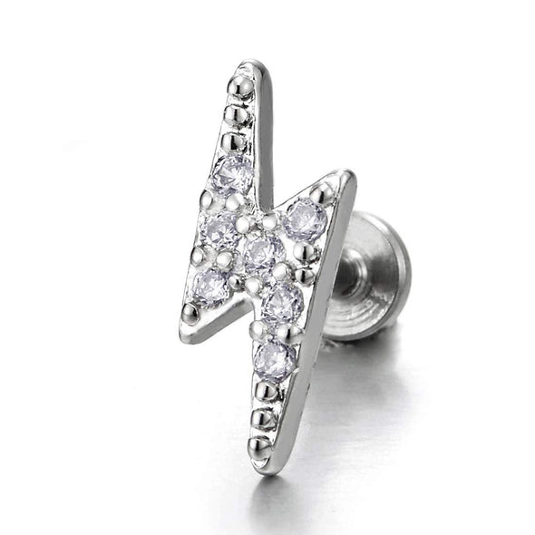 Womens Mens Steel Lightning Bolt Lip Stud Ring Piercing Labret Monroe Bar Chin Tragus Body - coolsteelandbeyond